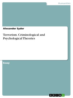 cover image of Terrorism. Criminological and Psychological Theories